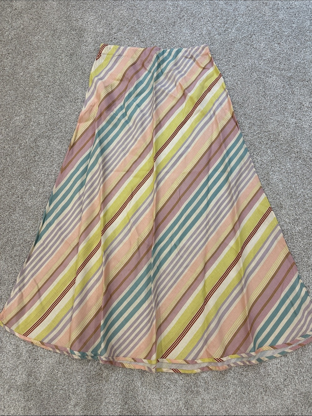 Zimmermann Pastel Diagonal Stripe Maxi Skirt — Pink, Blue, Yellow, Cream, Brown